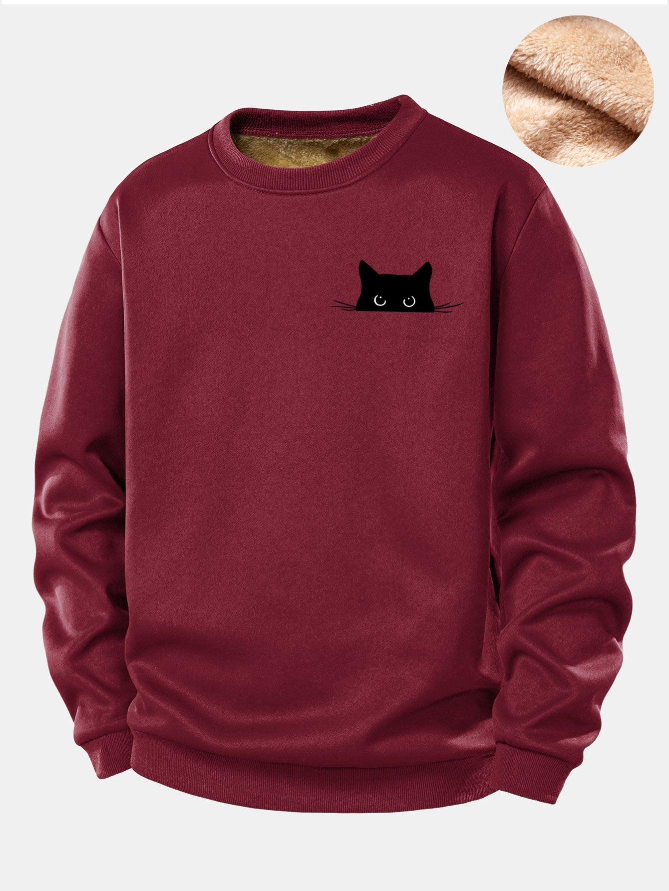 Sweatshirt mit schwarzem Katzenmotiv und Teddyfutter aus Fleece