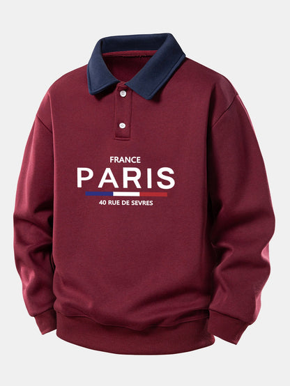 Relax Fit Paris Print Contrast Poloshirts Sweatshirt