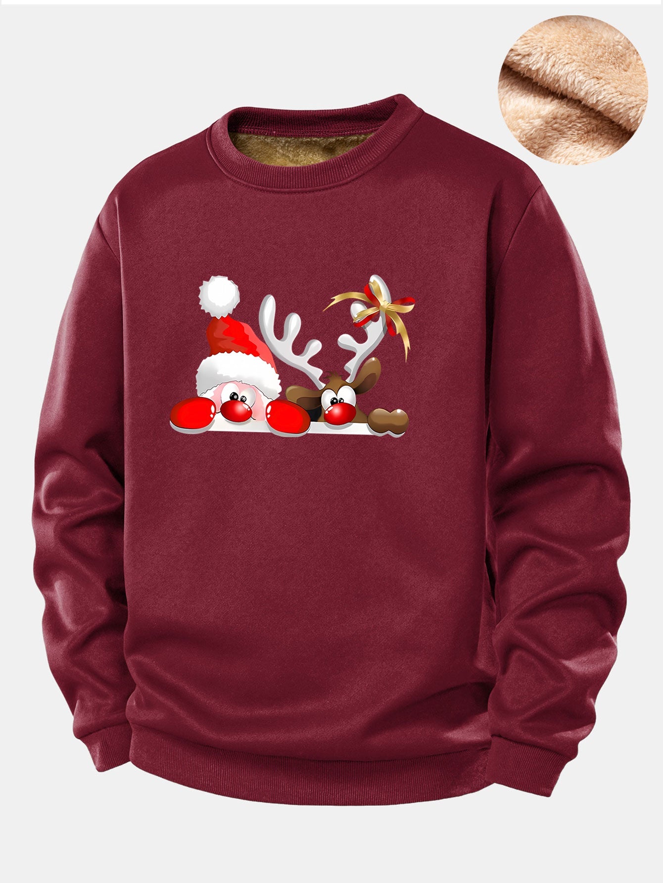 Sweatshirt mit Teddyfutter und Aufdruck von Weihnachtsmann und Rentier