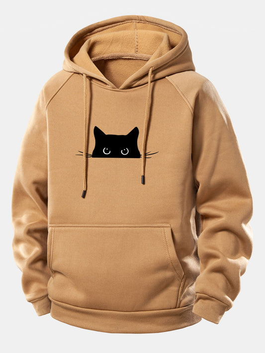 Hoodie mit Kordelzug und schwarzem Katzen-Design