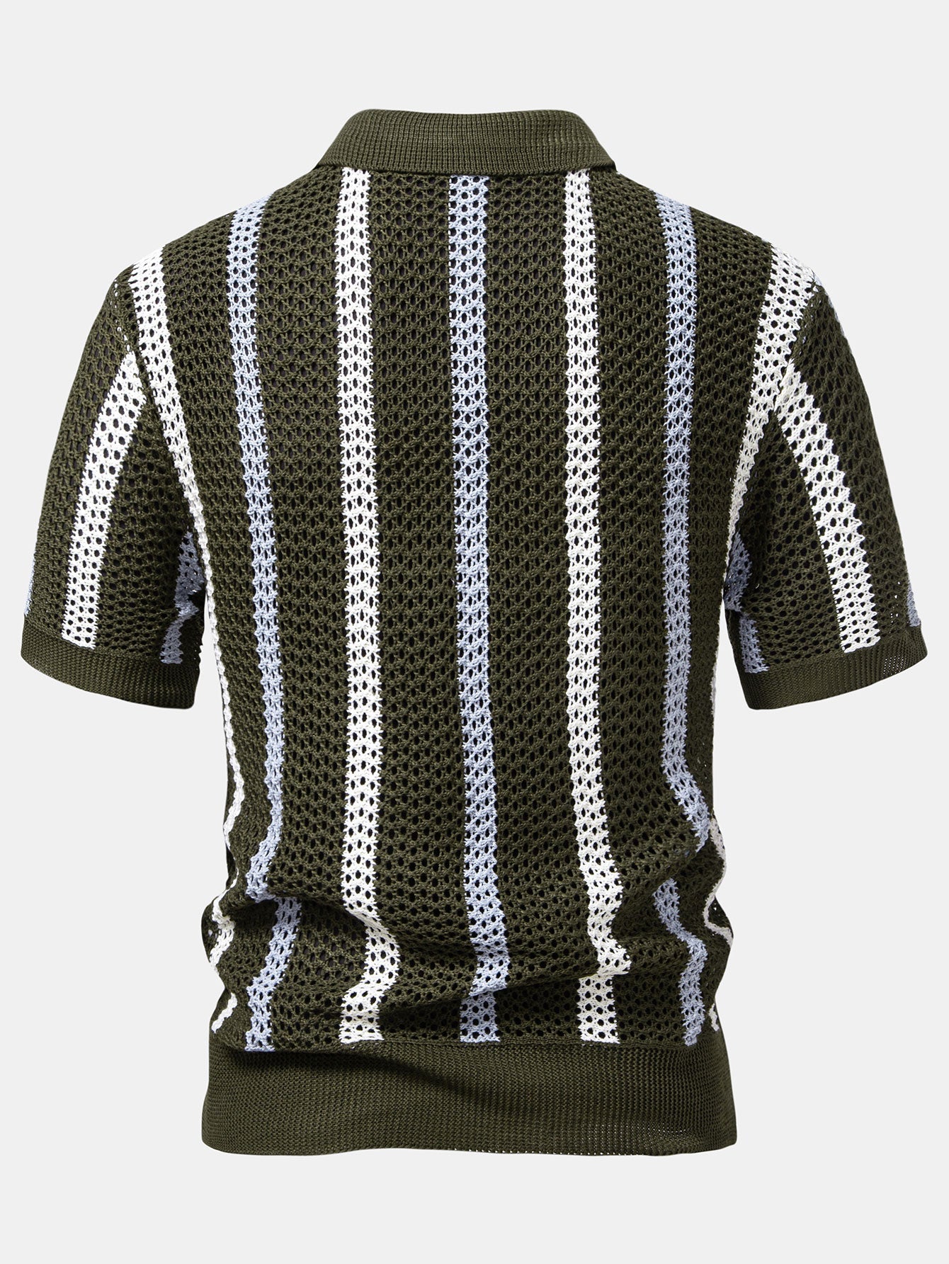 Gestreiftes Poloshirt mit Häkel-V-Ausschnitt und gerade geschnittene Leinenhose