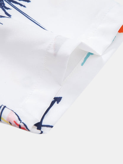 Palmbaum Nautical Print Button-Up Shirt with Striped Swim Shorts