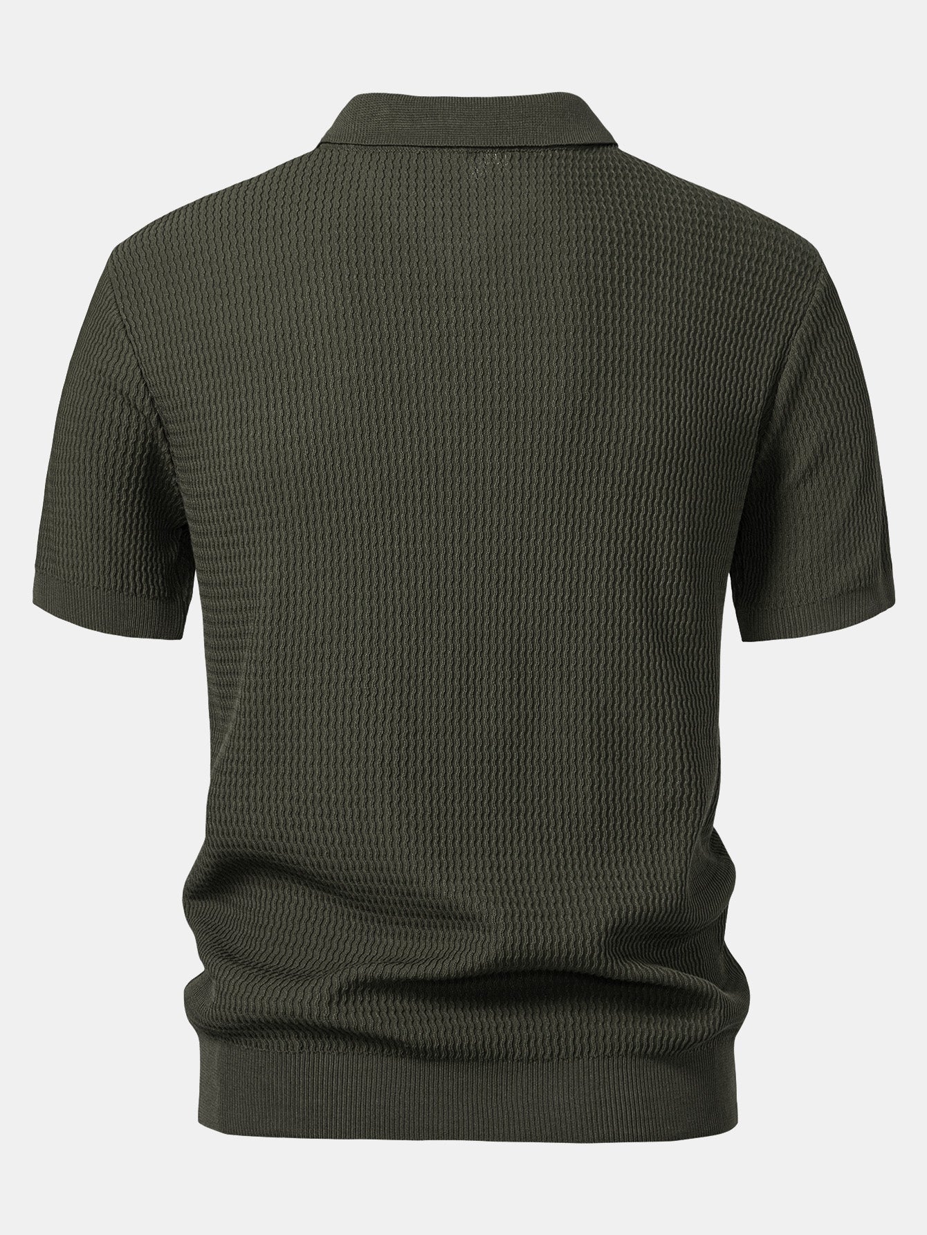 V-Neck Wave Jacquard Knit Polo Shirt