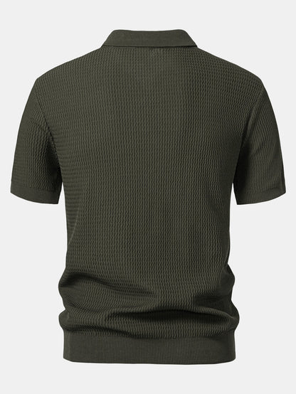 V-Neck Wave Jacquard Knit Polo Shirt