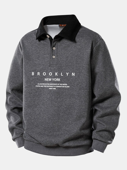 Brooklyn Print Contrast Polo Collar Sweatshirt