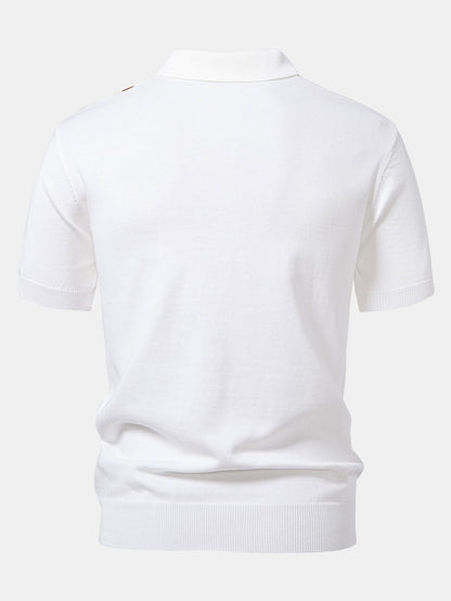 Gestreiftes Strick-Poloshirt mit Reißverschluss und gerade geschnittene Ripp-Hose