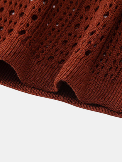 V-Neck Crochet Polo Shirt