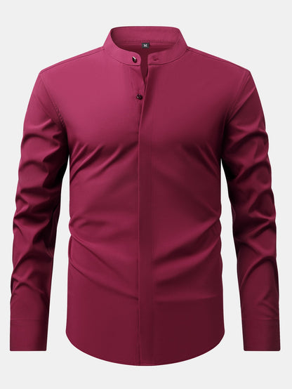 Stehkragenhemd mit verdeckter Knopfleiste und bügelfreier Pflege