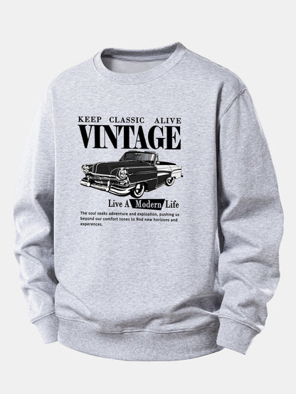 Vintage-Auto-Druck Sweatshirt mit lockerem Schnitt