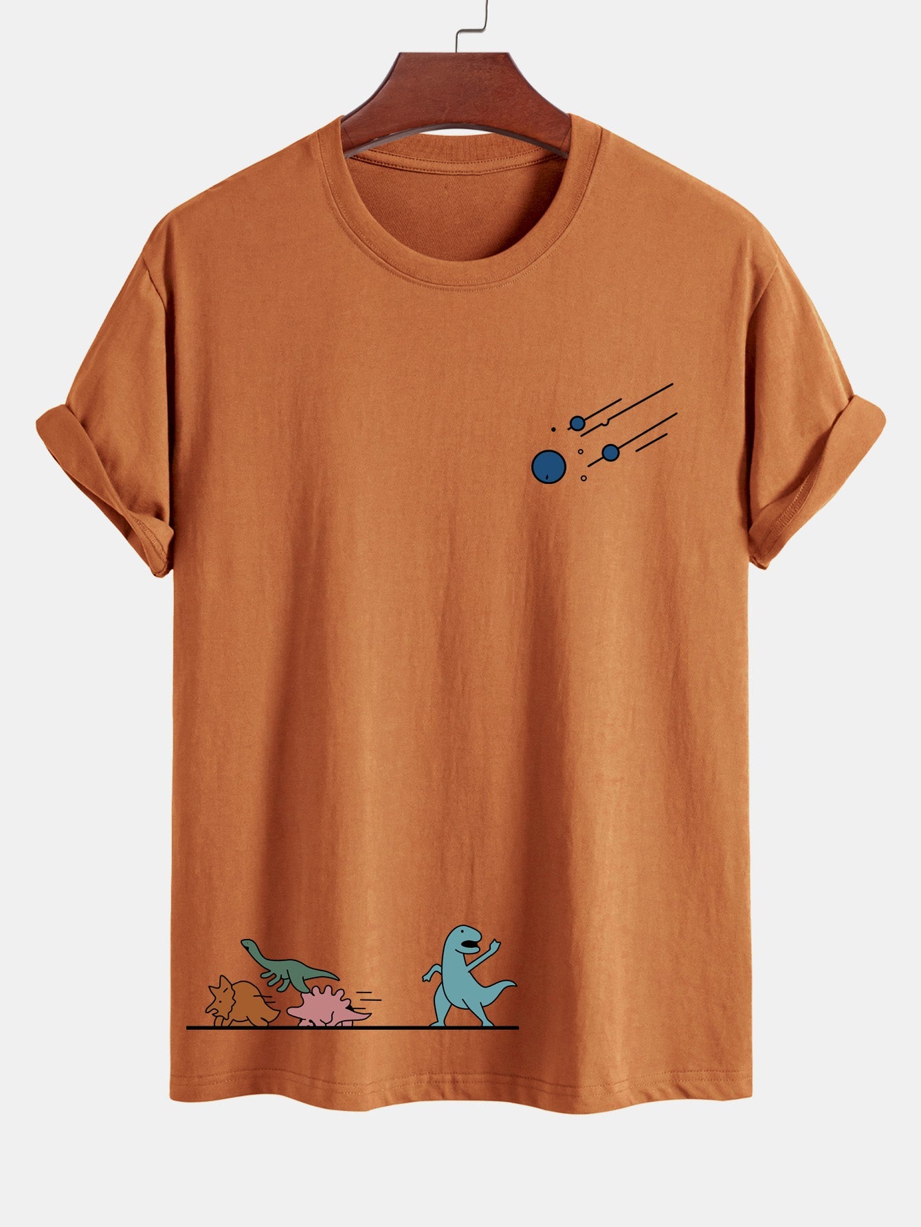 Regular Fit Cotton T-Shirt with Dinosaur Meteor Avoidance Print