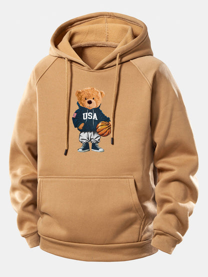 Basketball Bär Grafik Hoodie mit Kordelzug