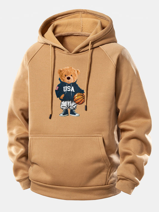 Basketball Bär Grafik Hoodie mit Kordelzug