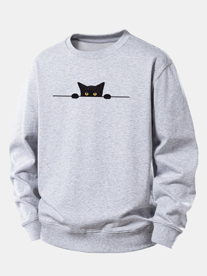 Lockerer Schnitt Sweatshirt mit schwarzem Katzenmotiv