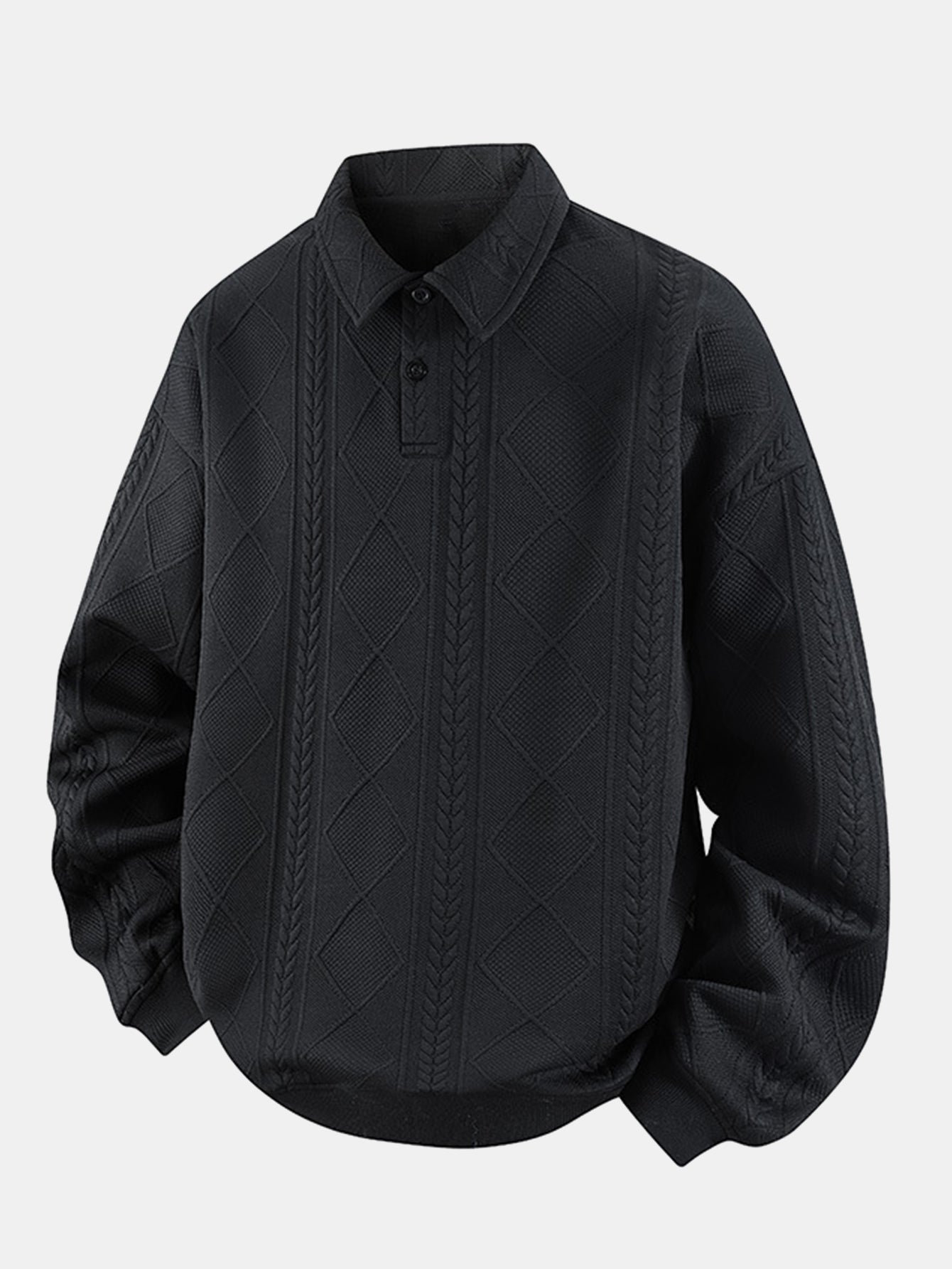 Geometric Jacquard Polo Collar Sweatshirt
