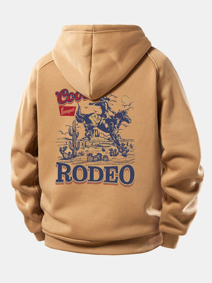 Western Cowboy Print Hoodie with Drawstring