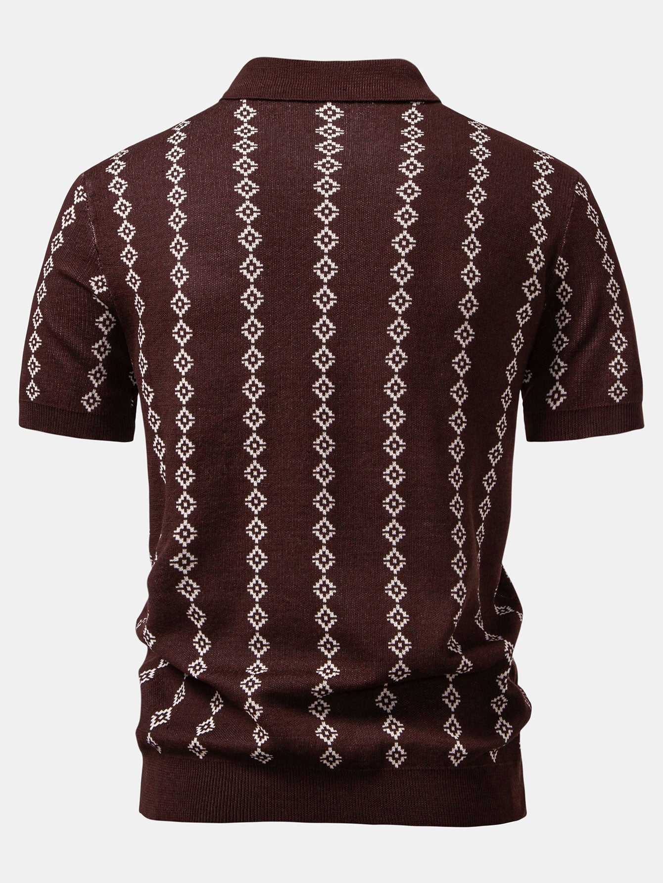 V-Ausschnitt Poloshirt mit geometrischem Strickmuster