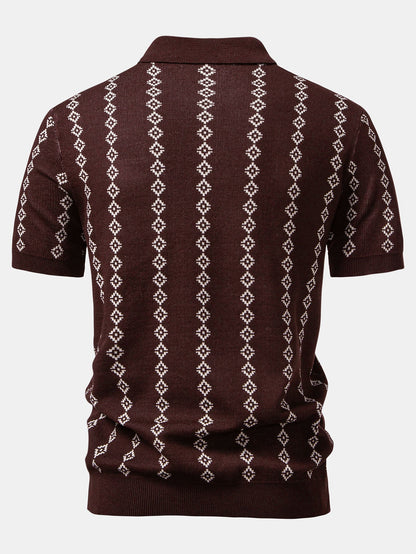 V-Ausschnitt Poloshirt mit geometrischem Strickmuster