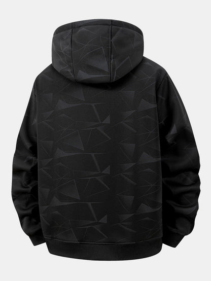 Geometrisch gemusterter Teddy Kapuzenpullover mit Reißverschluss