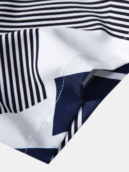 Geometrisches Farbblock-Druck Hemd mit Knopf-Down und passende Badehose