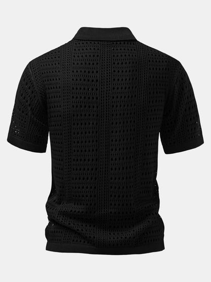 V-Neck Crochet Polo Shirt