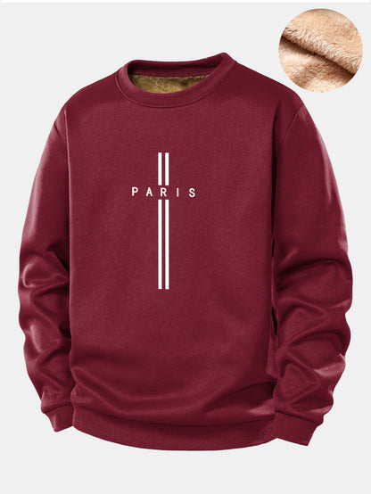 Paris Streifenmuster Teddy Fleece Gefüttertes Sweatshirt