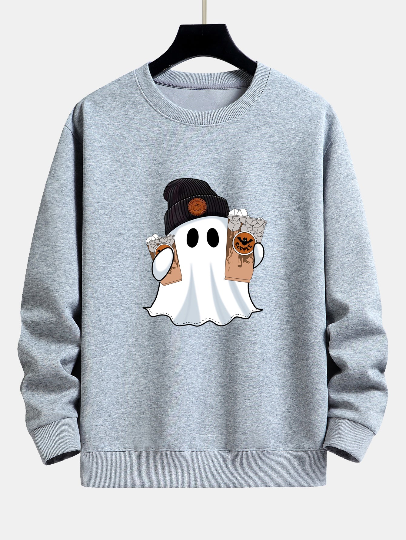 Halloween Ghost Coffee Print Relaxed Fit Sweatshirt