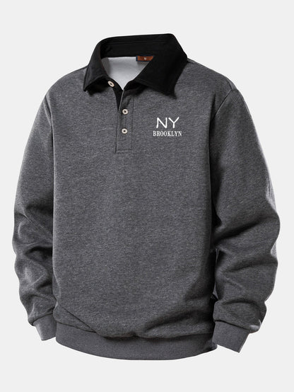 NY Brooklyn Print Kontrast Poloshirts Kragen Sweatshirt