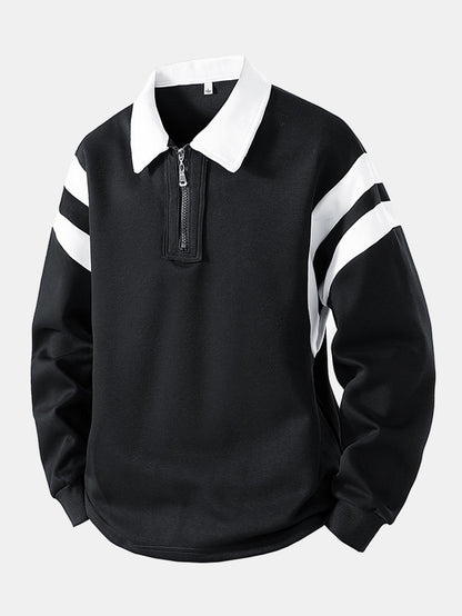 Color Block Zip-Up Polo Sweatshirt