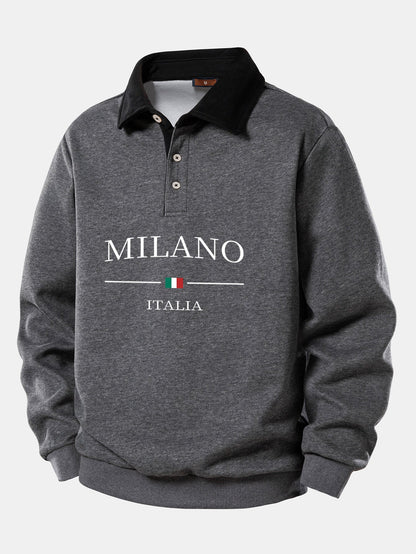 Milano Print Contrast Polo Collar Sweatshirt