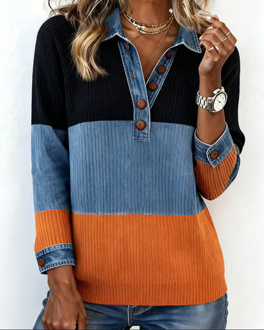 Stutz I Modisches Top mit Revers und Kontrastfarbe