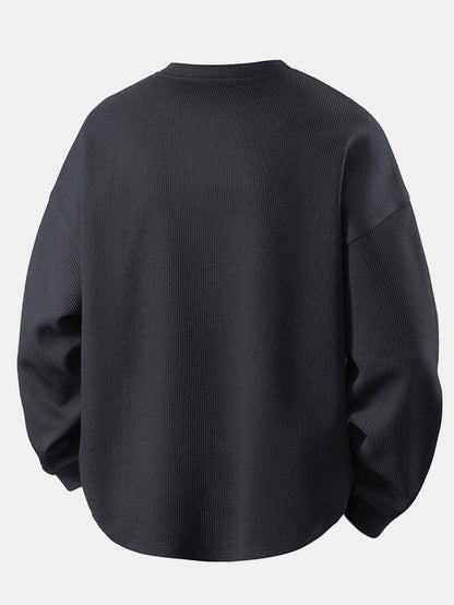 Locker sitzendes Sweatshirt mit Waffel-V-Ausschnitt