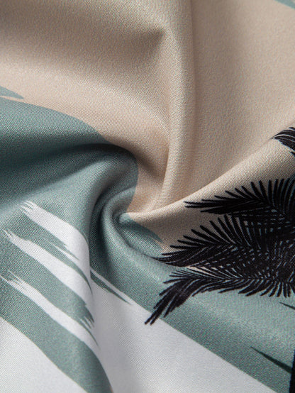 Palmenbaum Farbblock Druck Knopf-Down Hemd und Badehose