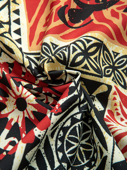 Ethnische Geometrie Druck Palmenbaum Schildkröte Knopf-Oben Hemd mit Badehosen