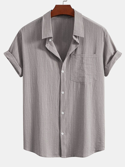 Gestreiftes Hemd in Leinenoptik mit Knöpfen und Shorts mit Kordelzug