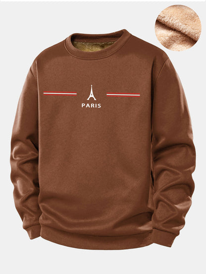 Paris Streifenmuster Teddy Fleece Gefüttertes Sweatshirt