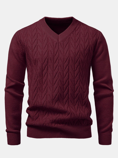 Robuster geometrischer V-Ausschnitt-Jacquard-Pullover