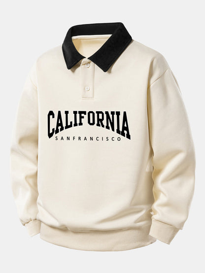 Relaxed Fit California Graphic Contrast Polo Sweatshirt