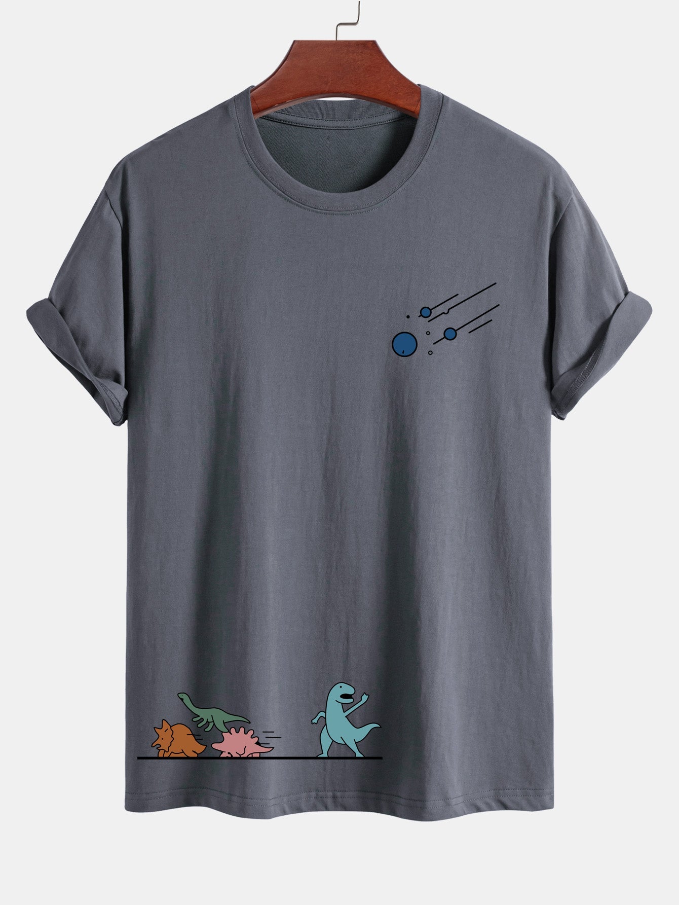 Regular Fit Cotton T-Shirt with Dinosaur Meteor Avoidance Print