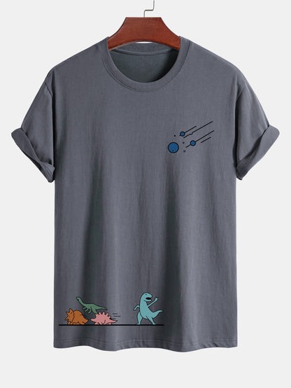 Regular Fit Cotton T-Shirt with Dinosaur Meteor Avoidance Print
