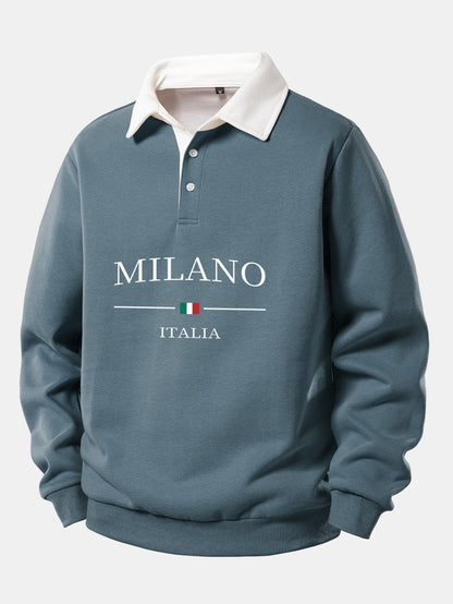 Milano Print Contrast Polo Collar Sweatshirt