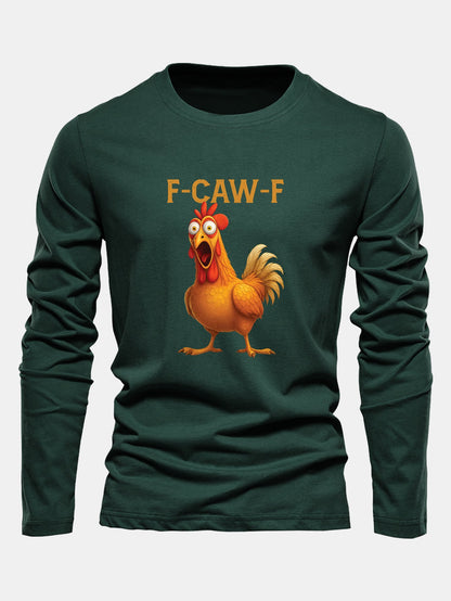 Langarm Baumwollshirt mit Hahn-Motiv