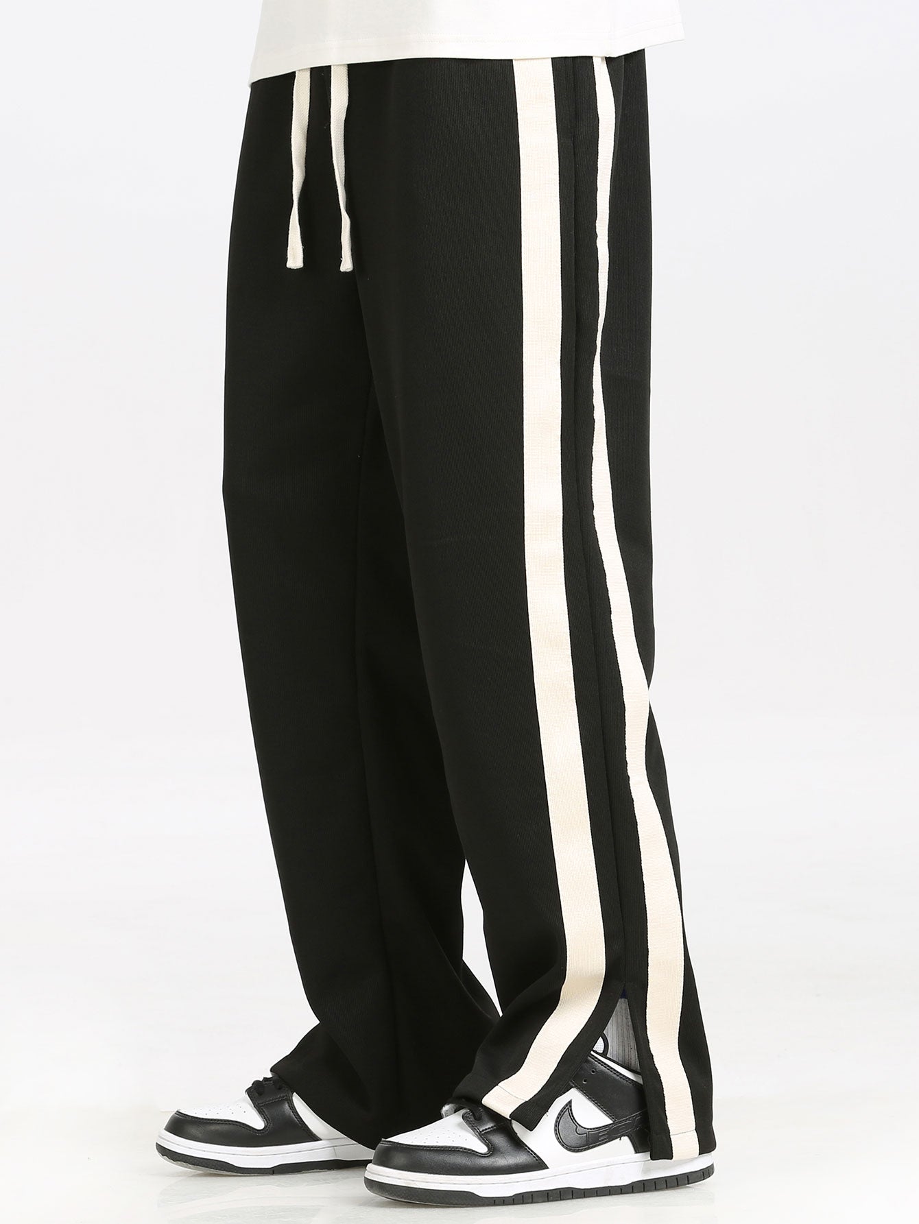 Relaxed Fit Color Block Patchwork Polo Shirt & Split Hem Striped Pants