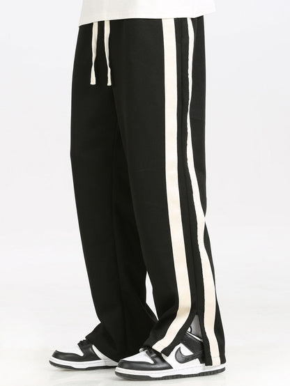 Relaxed Fit Color Block Patchwork Polo Shirt & Split Hem Striped Pants