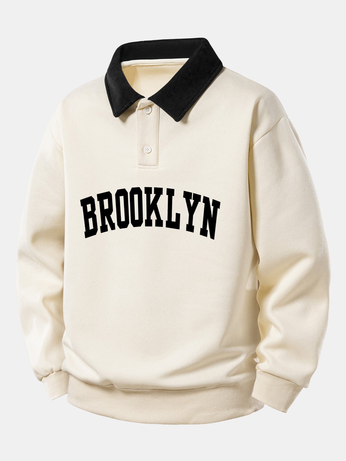 Relaxed Fit Brooklyn Print Contrast Polo Sweatshirt