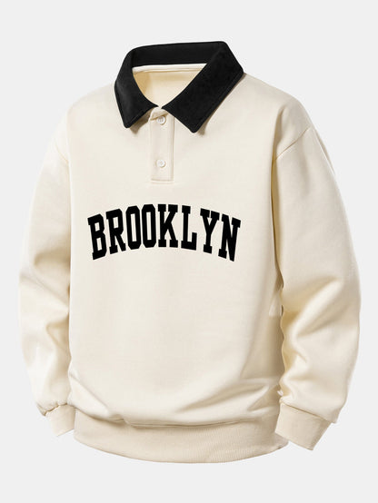 Relaxed Fit Brooklyn Print Contrast Polo Sweatshirt