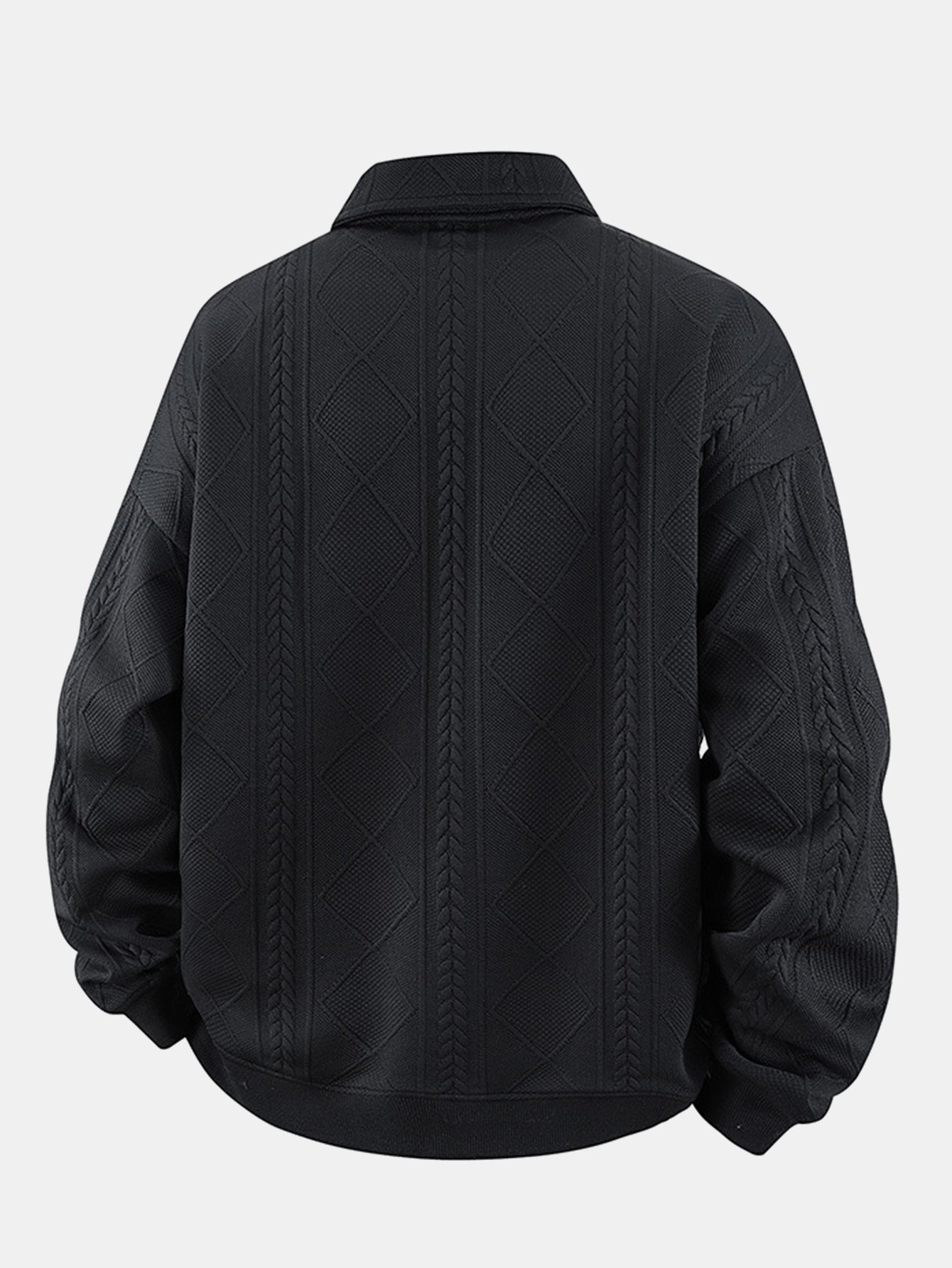 Geometric Jacquard Polo Collar Sweatshirt