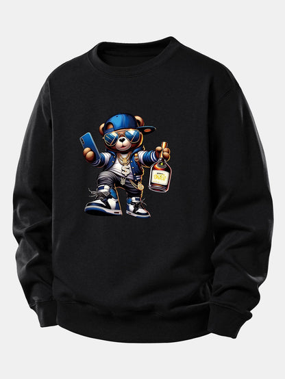 Hip Hop Bär Druck Locker Geschnittenes Sweatshirt
