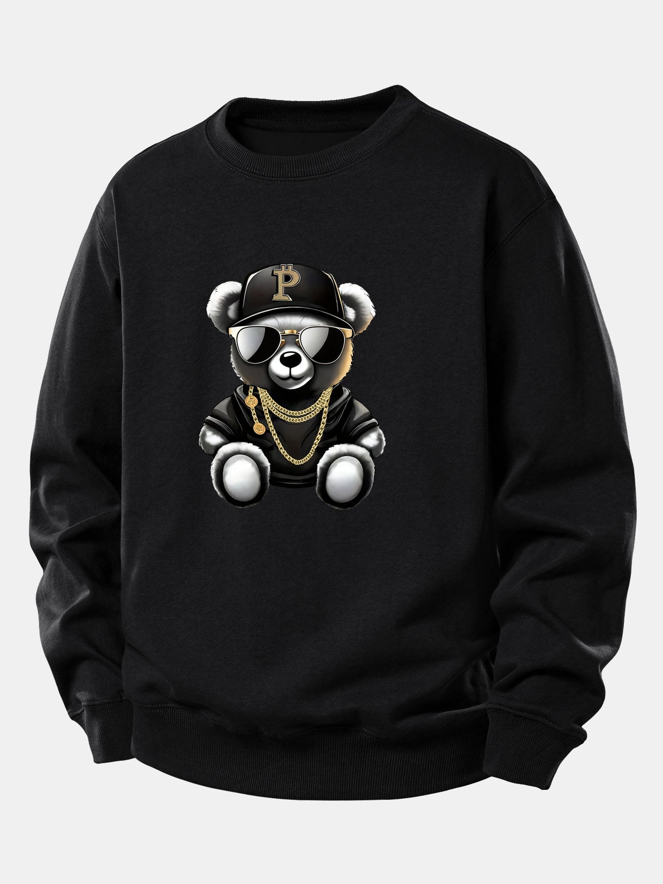 Hip Hop Bär Druck Locker Geschnittenes Sweatshirt