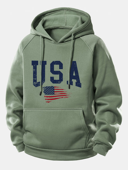 USA-Flaggen-Motiv Kapuzenpullover mit Kordelzug