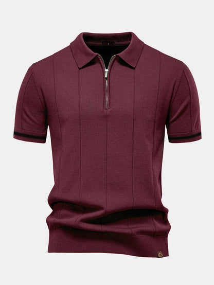 Strick Polohemd mit Kontrastbesatz und Reißverschluss